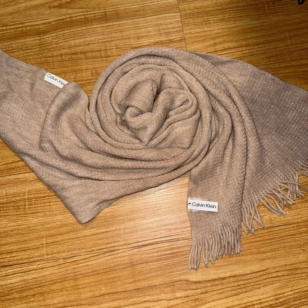 Calvin Klein Beige Almond Acrylic Woven Scarf Women One Size
